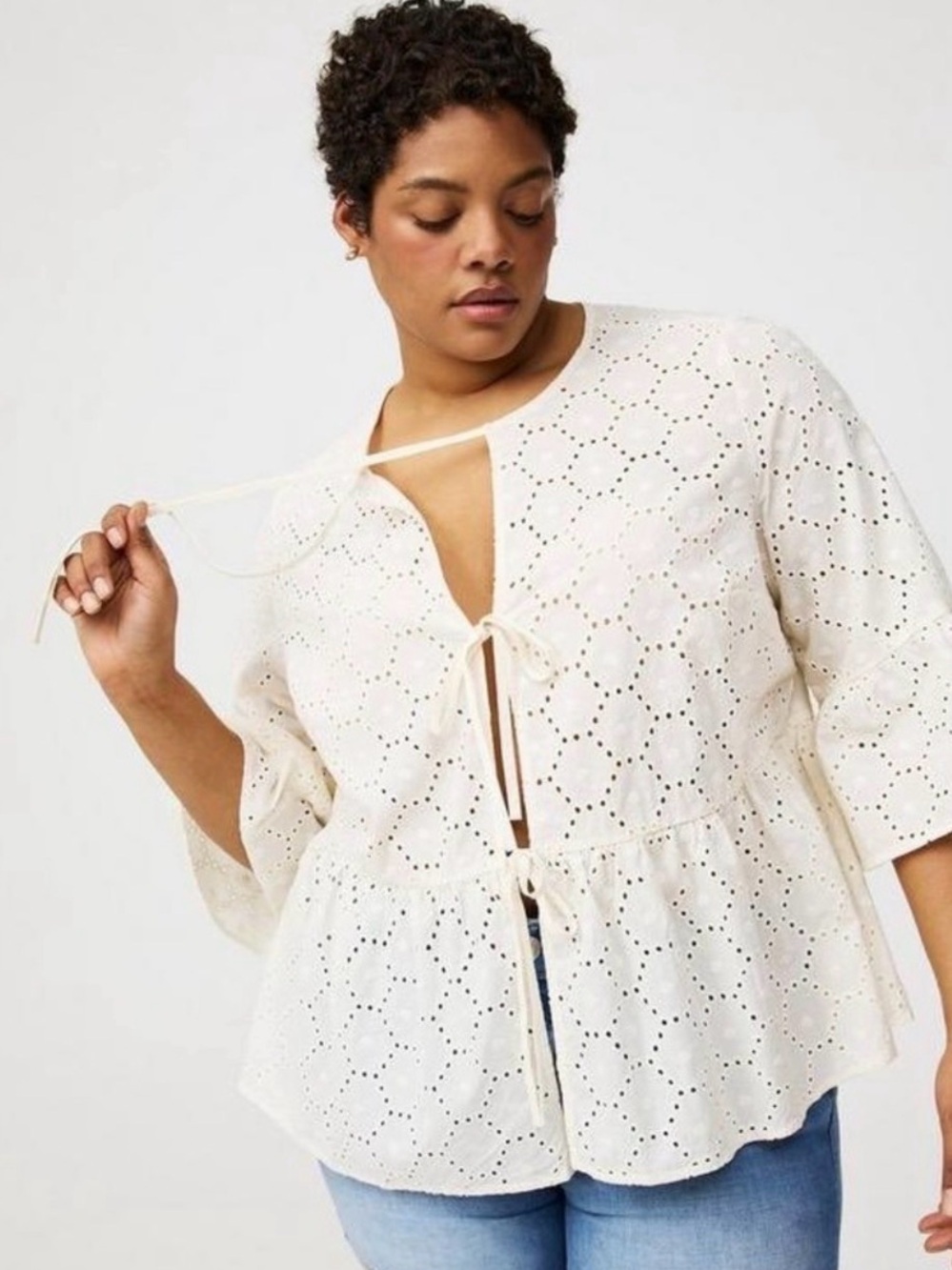 torrid Cream Eyelet Tie-Front Peplum Cover-Up
